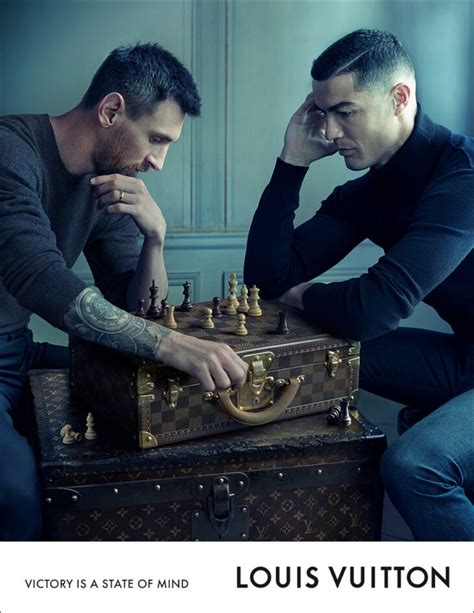 lv ronaldo and messi|Ronaldo and Messi play chess.